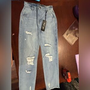 Blue age brand new denim jeans size 3 thrashed distressed barrel look BNWT prep